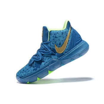 2019 Nike Kyrie 5 Blue Green-Metallic Gold Shoes